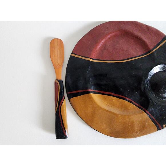 Chris-Rio Signed Ceramic Brie Cheese Plate & Spreader – Hand Painted - Picture 6 of 8